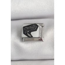 316L Çelik Gümüş Renk Beyaz Siyah Uçak Işlemeli Portre Model Nomination Charm