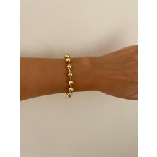 Büyük Boncuklu Çelik Gold Bileklik