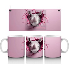 Pembe Çatlak Duvar Arasından Bakan Gergedan – Baskılı Kahve Kupası