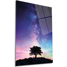 Ağaç ve Samanyolu  Dikey Cam Tablo, Ev ve Ofis Duvar Dekoru, Lüks Hediyelik, Kırılmaz Çizilmez