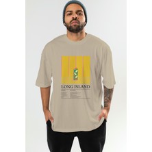 Long Island Kokteyl Serisi Ön Baskılı Oversize T-Shirt Erkek Kadın %100 Pamuk Bisiklet Yaka Tişort