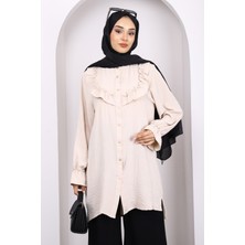 Bej Önü Fırfırlı Ayrobin Tunik