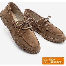 Marjin Kadın Hakiki Deri Bağlamalı Loafer Günlük Ayakkabı Enita Camel Süet