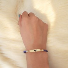 14 Ayar Altın Plakalı Kartal Temalı Doğal Mor Derili Dikdörtgen Motifli Hediye BILEKLIK-412SEMBOL