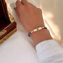 14 Ayar Plakalı Altın Aile Temalı Doğal Mor Derili Dikdörtgen Motifli Hediye BILEKLIK-412SEMBOL