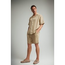 DeFacto %100 Keten Relax Fit Bermuda Şort F4599AX25HS
