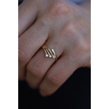 14 Ayar Altın Üç Taşlı Yüzük