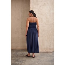 Rush Straplez Maxi Elbise Lacivert