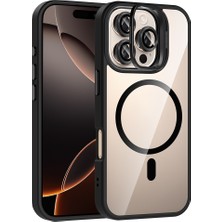 Apple iPhone 16 Pro Kılıf Standlı ve Kamera Lens Hediyeli M-Safe Şarj Özellikli Etro Kapak