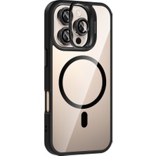 Apple iPhone 16 Pro Kılıf Standlı ve Kamera Lens Hediyeli M-Safe Şarj Özellikli Etro Kapak