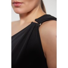 Maeve Büyük Beden Drape Detaylı Maxi Elbise Siyah