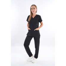 Siyah Renk Çamaşır Suyuna ve Hipoya Dayanıklı Cerrahi Üniforma Scrubs Unisex Model