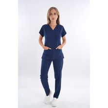 Lacivert Renk Hipoya Çamaşır Suyuna Dayanıklı Scrubs Takım Iş Kıyafeti Unisex Model