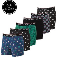 Erkek Likralı Desenli ve Düz 6'lı Boxer Paketi