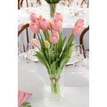 Gerçek Dokulu Lüx 5 Dallı Tulipa Lale Buketi Pudra Pembe