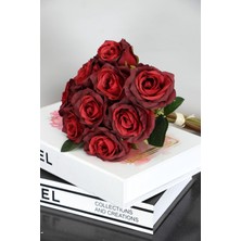 Yapay Lüx 9lu Zarif Gül Demeti 40 cm Bordo