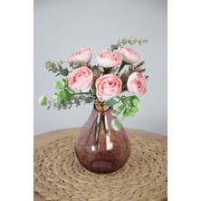 Yapay Çiçek Ara Dallı Yassı Şakayık Gül Buketi 30 cm Pudra Pembe