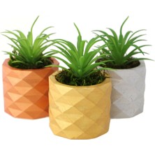 Yapay Sukulent Kaktüs Mini Beton Saksıda 3lü Set (Bakır-Altın-Gümüş) Succulent