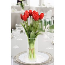Gerçek Dokulu Lüx 5 Dallı Tulipa Lale Buketi Kırmızı