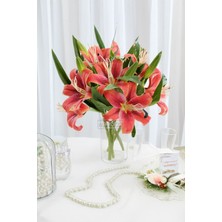 Yapay Çiçek Lüx 2li Dal Islak Zambak 40 cm Nar Çiçeği