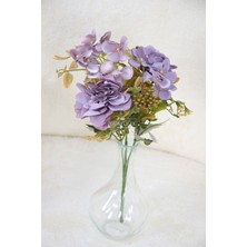 Yapay Mini Garnitürlü Çalı Gülü-Ortanca Demeti Lila-Mor