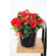 Yapay Yeni Yıl Masa Dekoru Kırmızı Çiçekler Büyük Boy