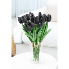 Yapay 8li Islak Lale Buketi Gerçek Doku Siyah