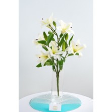 Yapay Çiçek Lüx Dev 6lı Vazo Lilyumu Buketi 60 cm Beyaz
