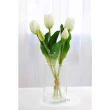 Gerçek Dokulu Lüx 5 Dallı Tulipa Lale Buketi Beyaz