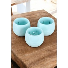 Mini Kaktüs Sukulent Saksısı 3lü Set Turkuaz Elvan Model 9 cm