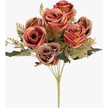 Yapay 7li Iri Kafa Küçük Demet Gül Kahverengi