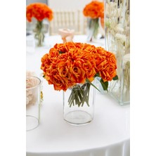 Yapay Çiçek Deposu 10 Lu Lüx Gül Demeti 25 cm Canlı Turuncu Renk Uzun Ömürlü