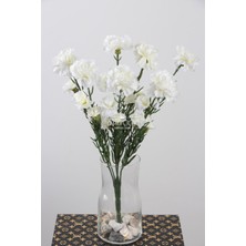 Yapay Çiçek 7 Dallı 30 Çiçekli Karanfil Demeti Beyaz