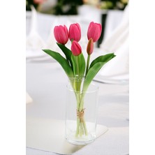 Gerçek Dokulu Lüx 5 Dallı Tulipa Lale Buketi Fusya
