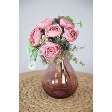 Yapay Çiçek Ara Dallı Yassı Şakayık Gül Buketi 30 cm Pastel Pembe