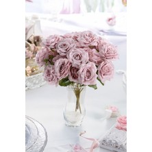Yapay Çiçek 7 Dallı Puket Gülü Demeti 40 cm Pastel Lila