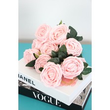 Yapay Çiçek 9lu Kat Kat Gül Demeti 42 cm Pudra Pembe