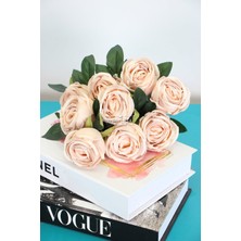 Yapay Çiçek 9lu Kat Kat Gül Demeti 42 cm Pudra Ekru