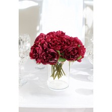 Yapay Çiçek 6lı Açmış Şakayık Gül Buketi Bordo