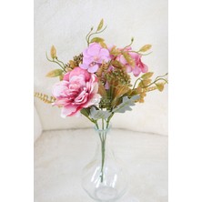 Yapay Mini Garnitürlü Çalı Gülü-Ortanca Demeti Pembe