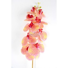 Yapay Dal Baskılı Orkide Çiçeği 88 cm Somon Pembe Çizgili