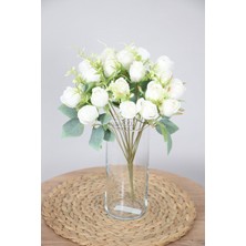 Yapay Çiçek 18LI Garnitürlü Tomur Gül Buketi Beyaz