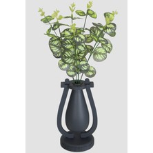 Dekoratif Mini Vazoda Yapay Okaliptus Bitkisi 40 cm Desenli Koyu Yeşil