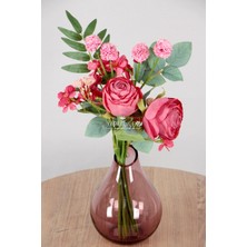 Yapay Çiçek Kaliteli Karanfil Şakayık Gül Buketi 40 cm Kırmızı