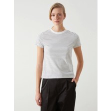 Lcw Vision Beyaz Bisiklet Yaka Çizgili Kadın Tişört