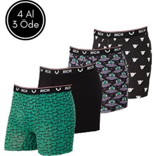Erkek Likralı Desenli ve Düz 4'lü Boxer Paketi