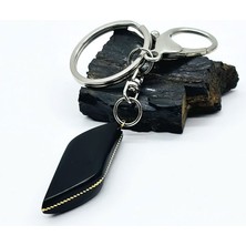 Pirinç Işçilikli Sertifikalı Oltu Taşı Anahtarlık