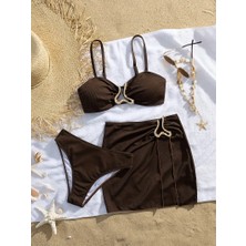Maison Del Mare Kahverengi Bikini Set Gold Aksesuar Detaylı 3 Parça