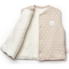 Unisex Bebek Organik Pamuklu Bej Puantiyeli Pelüş Astarlı Yelek