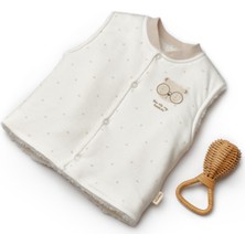 Organik Pamuklu Bebek Peluş Astarlı Gözlüklü Ayıcık Desenli Kolsuz Yelek